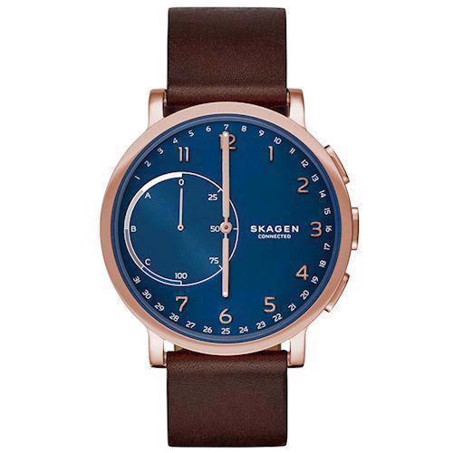 Image of rosa forgyldt stål Hagen quartz med tre visere herre ur fra Skagen Connected